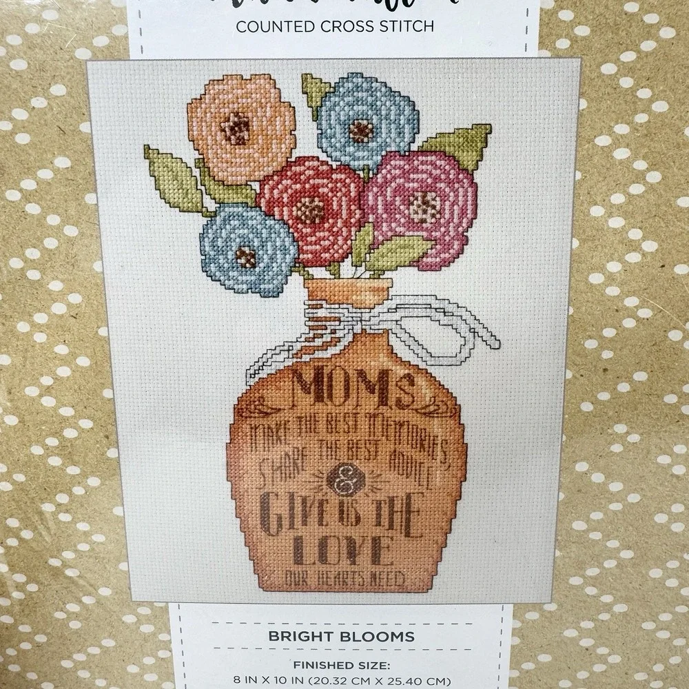 Bucilla Hallmark Bright Blooms Counted Cross Stitch Kit  #47832 Moms Vase